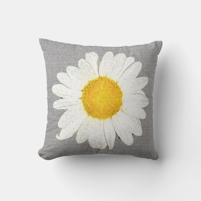 Fun Daisy in Grey, White and Yellow Reversible Throw Pillow (Front)