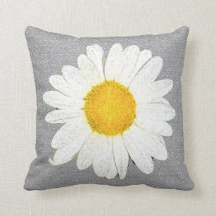 Fun Daisy in Grey, White and Yellow Reversible Throw Pillow