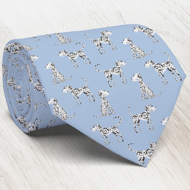 Fun Dalmatian Dog Light Blue Neck Tie (Fun Dalmatian dog neck tie for animal and puppy lovers. Perfect for Fathers Day.)
