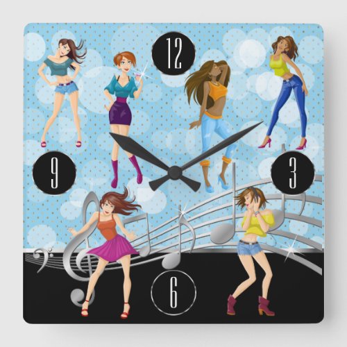 Fun Dance Music Girl Design Square Wall Clock