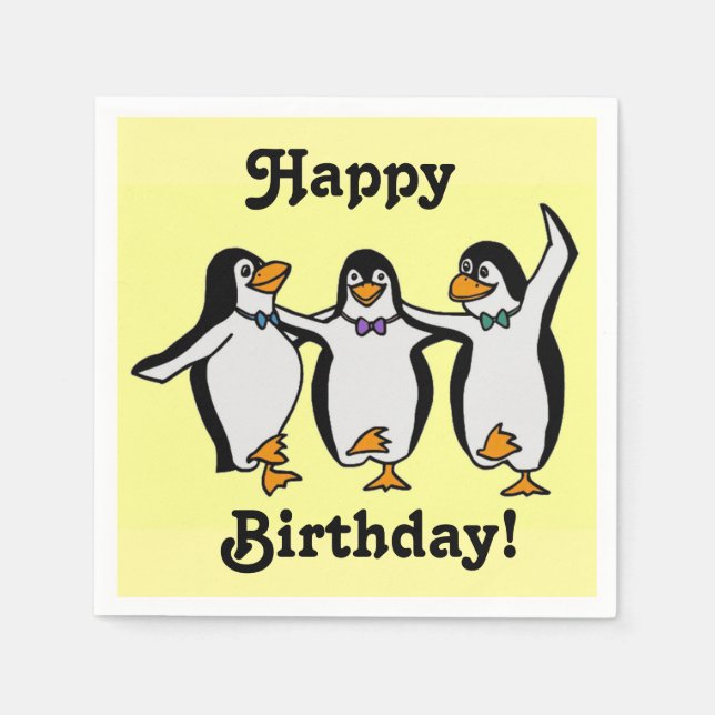 Fun Dancing Penguins Happy Birthday! Paper Napkins (Front)