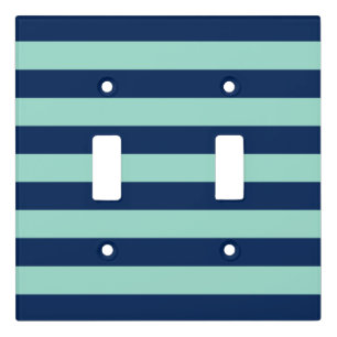 Fun Dark Blue and Seafoam Green Stripes Light Switch Cover