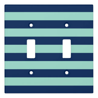 Fun Dark Blue and Seafoam Green Stripes Light Switch Cover