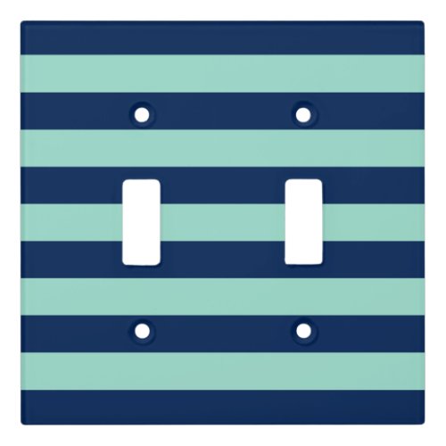 Fun Dark Blue and Seafoam Green Stripes Light Switch Cover