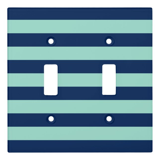 Fun Dark Blue and Seafoam Green Stripes Light Switch Cover (Front)