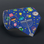 Fun Dark Blue Hanukkah Pattern Neck Tie<br><div class="desc">Fun Dark Blue Hanukkah Pattern neck tie</div>