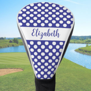 Fun Dark Blue polka dots custom name ladies Golf Head Cover