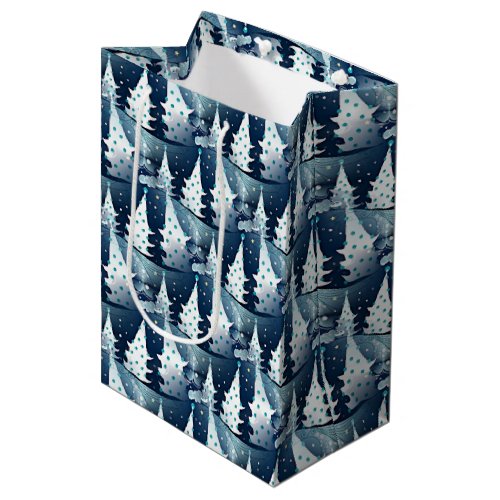 Fun Dark Light Blue Abstract Pine Tree Pattern Medium Gift Bag