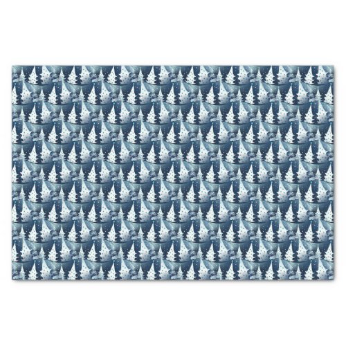 Fun Dark Light Blue Abstract Pine Tree Pattern Tissue Paper