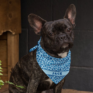 Fun Dark Light Blue Color Leopard Skin Print Dog Bandana