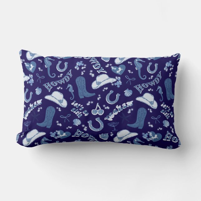 Fun Dark Navy Blue Coastal Cowgirl Pattern Lumbar Pillow (Front)