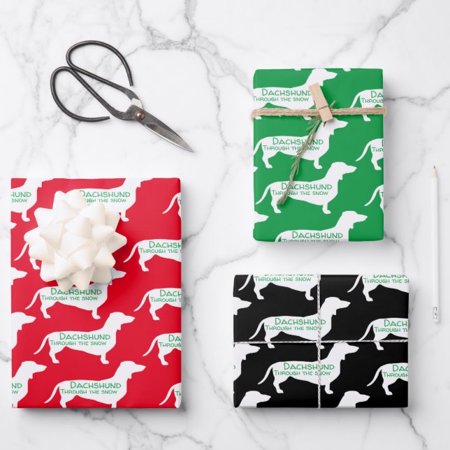 Fun Dashing Dachshund Wrapping Paper Sheets (Front)