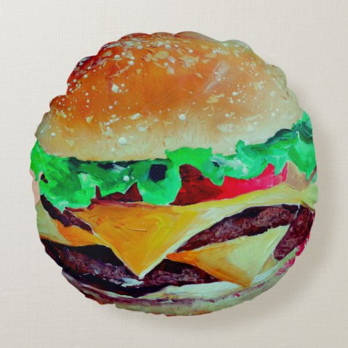 Fun decorative pillow Hamburger pop art Round Pillow