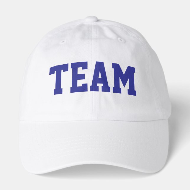 Fun Deep Blue Athletic TEAM Text White Background Hat (Front)
