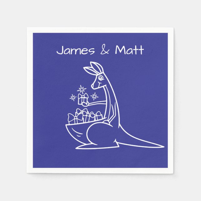 Fun Deep Blue Kangaroo Birthday Party Napkins (Front)