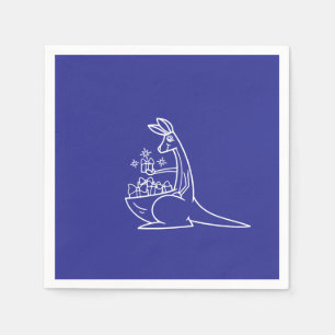 Fun Deep Blue Kangaroo Graphic  Birthday Party Napkins