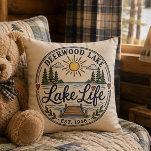 Fun Deerwood Lake Dock Lake Life Throw Pillow