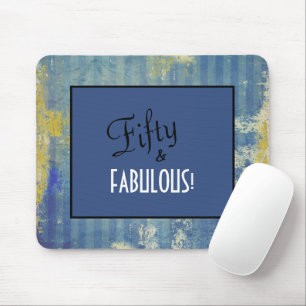 Fun Denim Blue Pattern Fifty & FABULOUS! Birthday Mouse Pad