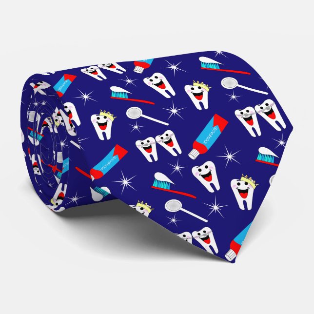 Fun Dental Clinic Dentist Cartoon Teeth Pattern Neck Tie (Rolled)