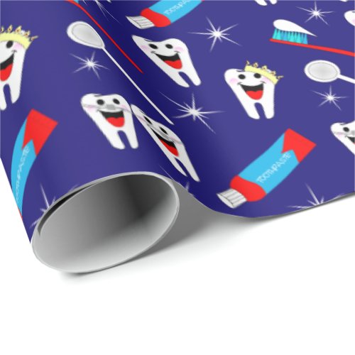 Fun Dental Clinic Dentist Cartoon Teeth Pattern Wrapping Paper