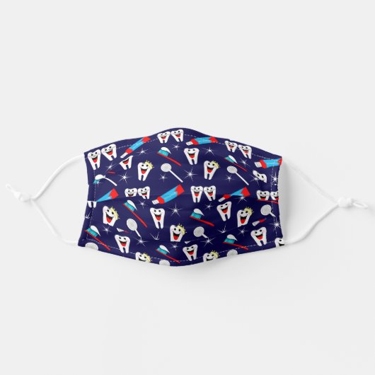 Fun Dental Dentist Cartoon Teeth Adult Cloth Face Mask (Front, Unfolded)