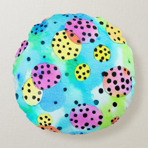 Fun design Happy colors Polka dots Pink Blue Kids Round Pillow