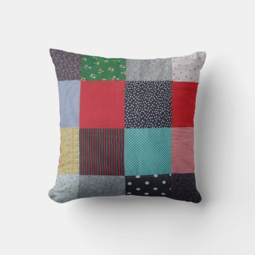 fun design squares of colorful vintage patchwork throw pillow