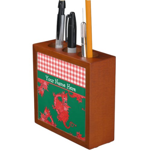 Fun Desk Tidy to Personalize Cute Red Dragons PencilPen Holder