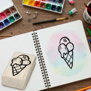 Fun Dessert Ice Cream Cone Wooden Art Stamp