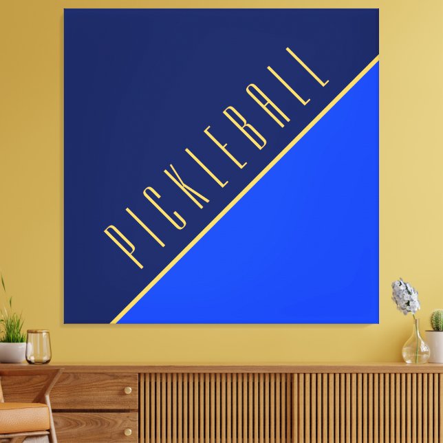 Fun Diagonal Bold Blue Black Warm Pickleball Text Canvas Print (Insitu(LivingRoom))