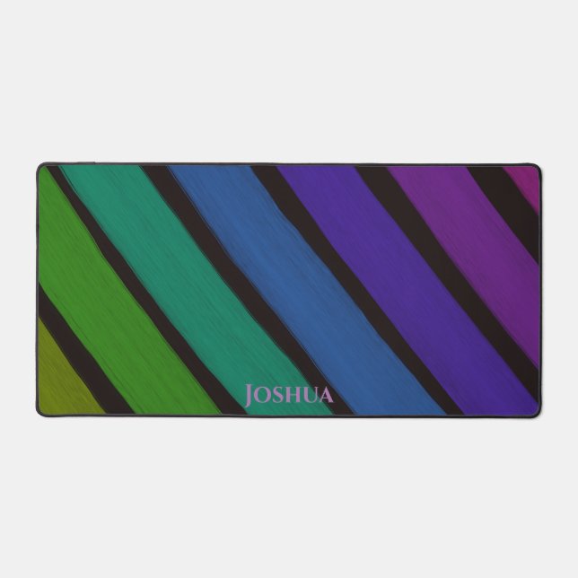  Fun Diagonal Stripe Happy Rainbow Desk Mat (Front)