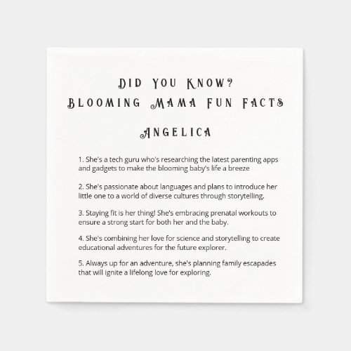 FUN DID YOU KNOW MOMMY FACTS BABY SHOWER  NAPKINS