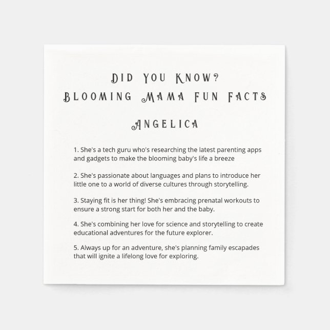 FUN DID YOU KNOW MOMMY FACTS BABY SHOWER  NAPKINS (Front)