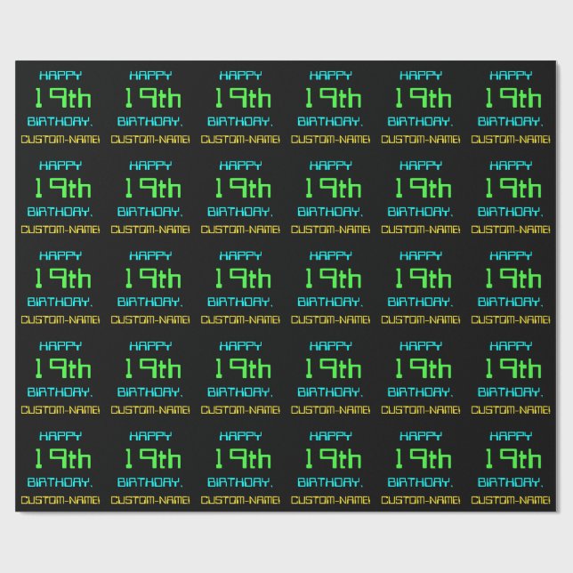Fun Digital Computing Themed 19th Birthday Wrapping Paper (Flat)