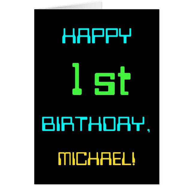 Fun Digital Computing Themed 1st Birthday Cards (Front)
