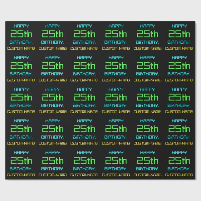 Fun Digital Computing Themed 25th Birthday Wrapping Paper (Flat)