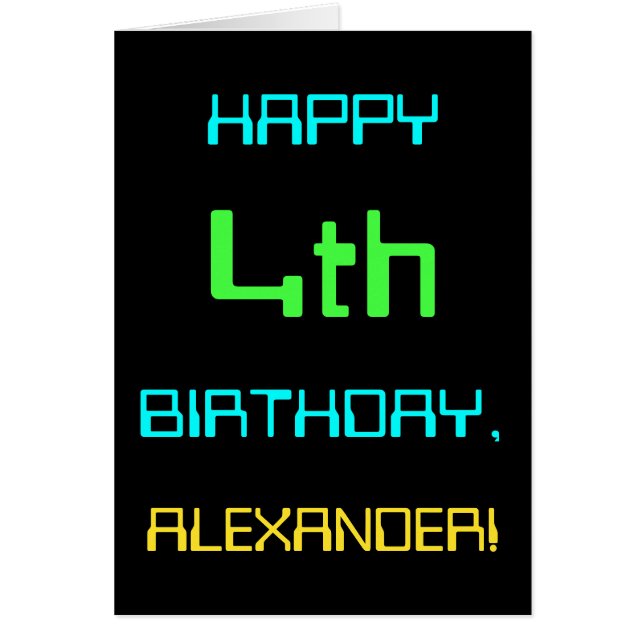 Fun Digital Computing Themed 4th Birthday Cards (Front)