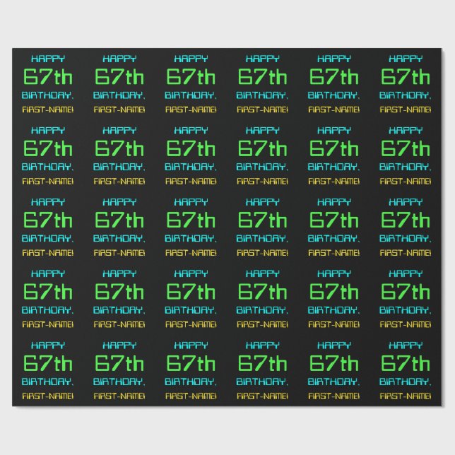 Fun Digital Computing Themed 67th Birthday Wrapping Paper (Flat)