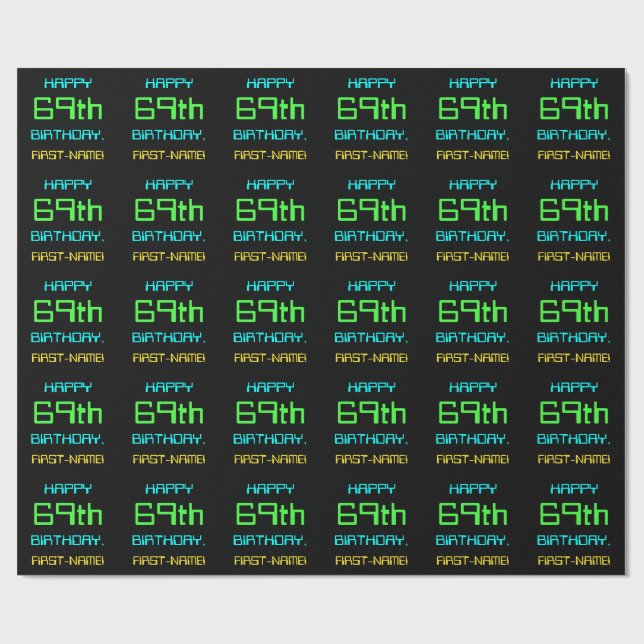 Fun Digital Computing Themed 69th Birthday Wrapping Paper (Flat)