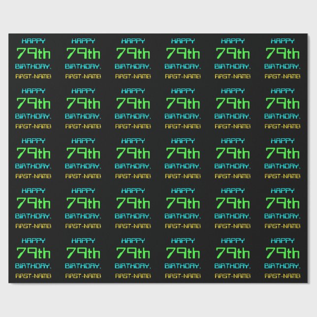 Fun Digital Computing Themed 79th Birthday Wrapping Paper (Flat)