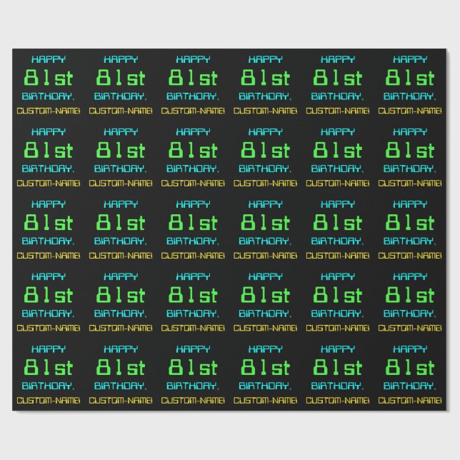 Fun Digital Computing Themed 81st Birthday Wrapping Paper (Flat)