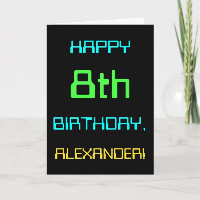 Fun Digital Computing Themed 8th Birthday Card (Front)