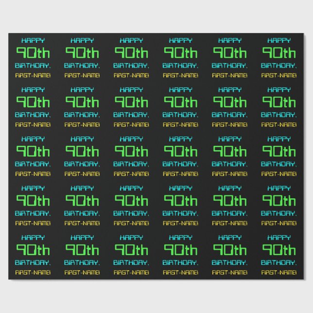 Fun Digital Computing Themed 90th Birthday Wrapping Paper (Flat)