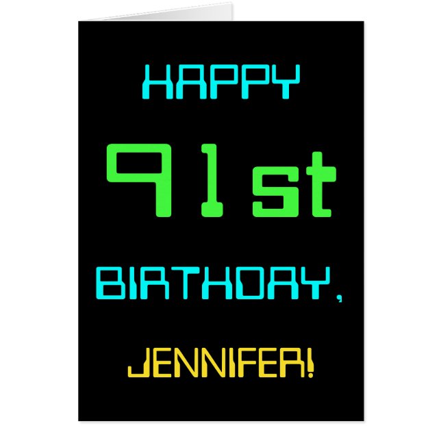Fun Digital Computing Themed 91st Birthday Cards (Front)
