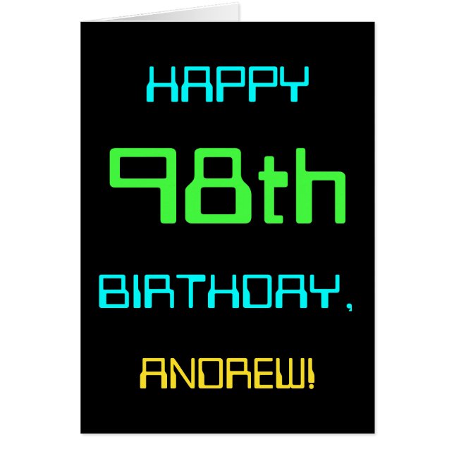 Fun Digital Computing Themed 98th Birthday Cards (Front)