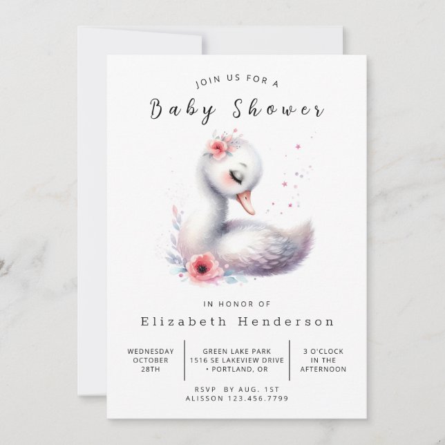 Fun Digital Swan Baby Shower Invitation (Front)