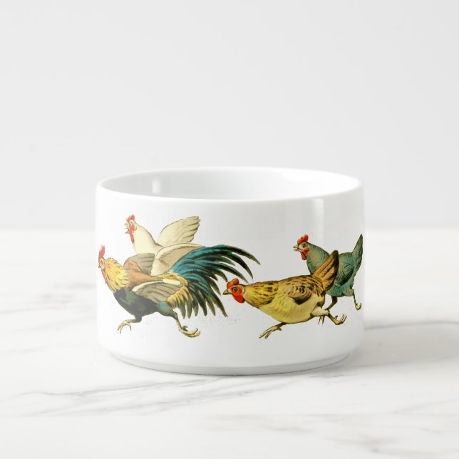 Fun Dinner Time Rooster and Hens  Bowl (Center)