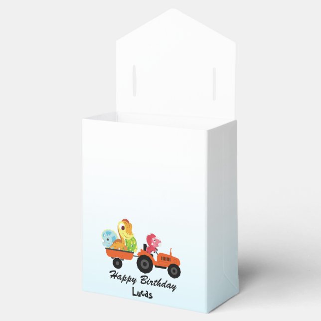 Fun DINO dinosaur tractor Farm School Birthday boy Favor Boxes (Opened)