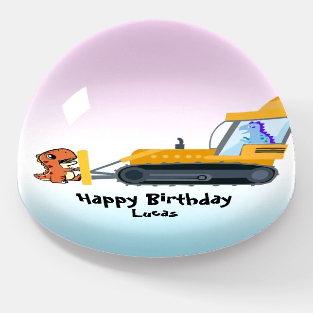 Fun DINO dinosaur tractor Farm School Birthday boy Paperweight (Angled)