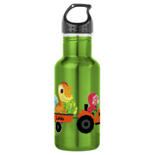 Fun DINO dinosaur tractor Farm School Birthday boy Stainless Steel Water Bottle